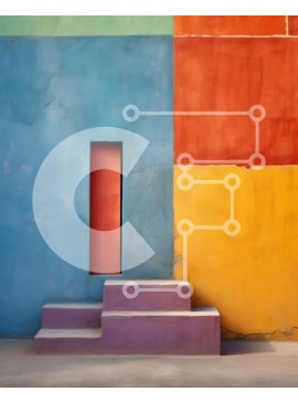 Intra Συλλεκτικό Ξύλινο Παζλ Plywood  4mm - Εκπληκτική εικόνα ενός πολύχρωμου κτηρίου με κόκκινη πόρτα και παράθυρα Σε Ξύλινο Κουτί - Διαστάσεις Puzzle: 10x10 cm – 25 κομμάτια