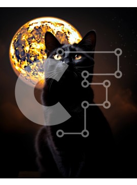 Σετ των 2 Intra Συλλεκτικό Ξύλινο Παζλ Plywood  4mm - Μυστηριώδης και σαγηνευτική εικόνα μιας μαύρης γάτας και της πανσέληνου Σε Ξύλινο Κουτί - Διαστάσεις: 10x10 cm – 25 κομμάτια