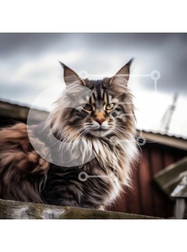 Intra Συλλεκτικό Ξύλινο Παζλ Plywood  4mm - Σοβαρή μακρυμάλλη γάτα που κάθεται στον ξύλινο φράκτη Σε Ξύλινο Κουτί - Διαστάσεις: 10x10 cm – 25 κομμάτια