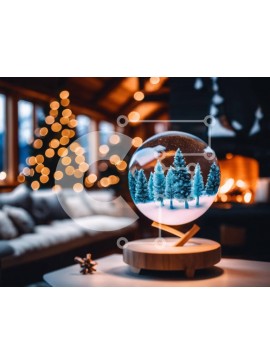 Intra Συλλεκτικό Ξύλινο Παζλ Plywood  4mm - Εορταστική διακόσμηση Snow Globe σε ξύλινο τραπέζι Σε Ξύλινο Κουτί - Διαστάσεις Puzzle: 10x10 cm – 25 κομμάτια