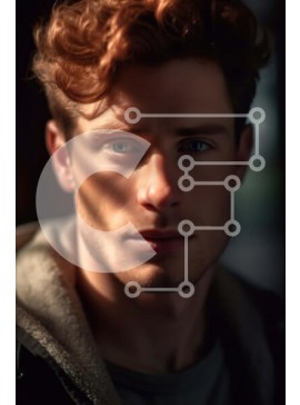 Intra Συλλεκτικό Ξύλινο Παζλ Plywood  4mm - Κοντινό πλάνο Πορτρέτο ενός νεαρού άνδρα με σγουρά μαλλιά Σε Ξύλινο Κουτί - Διαστάσεις Puzzle: 10x10 cm – 25 κομμάτια