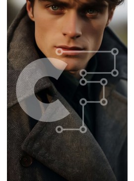 Intra Συλλεκτικό Ξύλινο Παζλ Plywood  4mm - Κομψός άνδρας με γκρι παλτό που δείχνει εσωστρεφής Σε Ξύλινο Κουτί - Διαστάσεις Puzzle: 10x10 cm – 25 κομμάτια