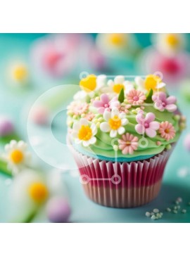 Σετ των 2 Intra Συλλεκτικό Ξύλινο Παζλ Plywood  4mm - Λαχταριστό cupcake με πολύχρωμα διακοσμητικά λουλουδιών Σε Ξύλινο Κουτί - Διαστάσεις: 10x10 cm – 25 κομμάτια