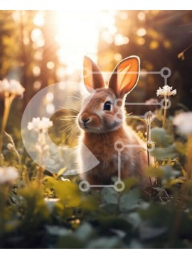 Σετ των 2 Intra Συλλεκτικό Ξύλινο Παζλ Plywood  4mm - Γαλήνια εικόνα ενός καφέ κουνελιού σε ένα χωράφι που περιβάλλεται από λουλούδια Σε Ξύλινο Κουτί - Διαστάσεις: 10x10 cm – 25 κομμάτια