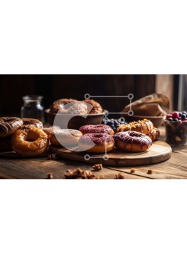 Σετ των 2 Intra Συλλεκτικό Ξύλινο Παζλ Plywood  4mm - Νόστιμα διάφορα ντόνατς με διάφορα γαρνιτούρα σε ξύλινο τραπέζι Σε Ξύλινο Κουτί - Διαστάσεις: 10x10 cm – 25 κομμάτια