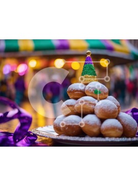 Σετ των 2 Intra Συλλεκτικό Ξύλινο Παζλ Plywood  4mm - Ντόνατς σε ένα πιάτο με καπέλο Mardi Gras Σε Ξύλινο Κουτί - Διαστάσεις: 10x10 cm – 25 κομμάτια