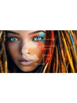 Intra Συλλεκτικό Ξύλινο Παζλ Plywood  4mm - Ζωντανό πορτρέτο μιας γυναίκας με πολύχρωμα dreadlocks και φωτεινά μπλε μάτια Σε Ξύλινο Κουτί - Διαστάσεις Puzzle: 10x10 cm – 25 κομμάτια