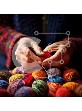 Intra Συλλεκτικό Ξύλινο Παζλ Plywood  4mm - Εικόνα ηλικιωμένης γυναίκας που πλέκει με πολύχρωμα νήματα Σε Ξύλινο Κουτί - Διαστάσεις Puzzle: 10x10 cm – 25 κομμάτια