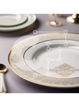 Σετ των 2 Intra Συλλεκτικό Ξύλινο Παζλ Plywood  4mm - Εκπληκτική εικόνα ενός λευκού πιάτου με χρυσό χείλος και μαχαιροπίρουνα Σε Ξύλινο Κουτί - Διαστάσεις: 10x10 cm – 25 κομμάτια