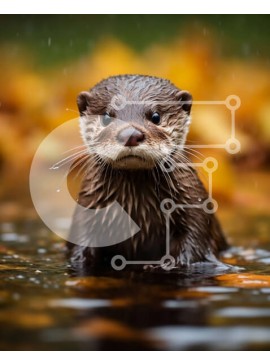 Σετ των 2 Intra Συλλεκτικό Ξύλινο Παζλ Plywood  4mm - Χαριτωμένη εικόνα ενός μωρού ενυδρίδας σε μια λακκούβα με φθινοπωρινό φύλλωμα πίσω Σε Ξύλινο Κουτί - Διαστάσεις: 10x10 cm – 25 κομμάτια