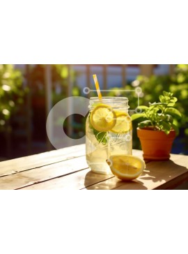 Σετ των 2 Intra Συλλεκτικό Ξύλινο Παζλ Plywood  4mm - Εικόνα ενός απολαυστικού ποτηριού λεμονάδας σε ένα ξύλινο τραπέζι Σε Ξύλινο Κουτί - Διαστάσεις: 10x10 cm – 25 κομμάτια