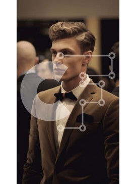 Intra Συλλεκτικό Ξύλινο Παζλ Plywood  4mm - Σοβαρός άνδρας με καφέ κοστούμι και μαύρο παπιγιόν που στέκεται σε ένα πλήθος Σε Ξύλινο Κουτί - Διαστάσεις Puzzle: 10x10 cm – 25 κομμάτια