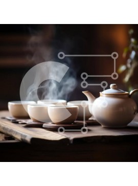 Σετ των 2 Intra Συλλεκτικό Ξύλινο Παζλ Plywood  4mm - Λευκή τσαγιέρα και φλιτζάνια σε ξύλινο τραπέζι Σε Ξύλινο Κουτί - Διαστάσεις: 10x10 cm – 25 κομμάτια