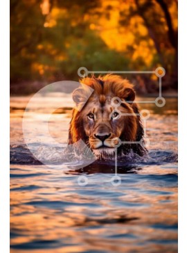 Σετ των 2 Intra Συλλεκτικό Ξύλινο Παζλ Plywood  4mm - Όμορφη εικόνα ενός λιονταριού που κολυμπά στο νερό το ηλιοβασίλεμα Σε Ξύλινο Κουτί - Διαστάσεις: 10x10 cm – 25 κομμάτια