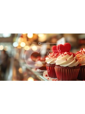 Σετ των 2 Intra Συλλεκτικό Ξύλινο Παζλ Plywood  4mm - Cupcakes με Red Frosting και Πασπαλίσματα σε σχήμα καρδιάς Σε Ξύλινο Κουτί - Διαστάσεις: 10x10 cm – 25 κομμάτια