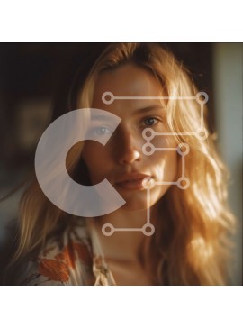 Intra Συλλεκτικό Ξύλινο Παζλ Plywood  4mm - Σοβαρή ξανθιά γυναίκα με μπλε μάτια και λουλουδάτο πουκάμισο Σε Ξύλινο Κουτί - Διαστάσεις Puzzle: 10x10 cm – 25 κομμάτια