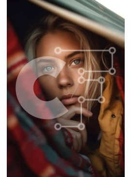 Intra Συλλεκτικό Ξύλινο Παζλ Plywood  4mm - Χαλαρή νεαρή γυναίκα κρυφοκοιτάζει πίσω από μια καρό κουβέρτα Σε Ξύλινο Κουτί - Διαστάσεις Puzzle: 10x10 cm – 25 κομμάτια