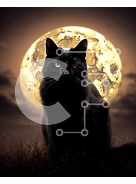 Σετ των 2 Intra Συλλεκτικό Ξύλινο Παζλ Plywood  4mm - Μυστηριώδης εικόνα της Μαύρης Γάτας και της Πανσέληνου τη νύχτα Σε Ξύλινο Κουτί - Διαστάσεις: 10x10 cm – 25 κομμάτια