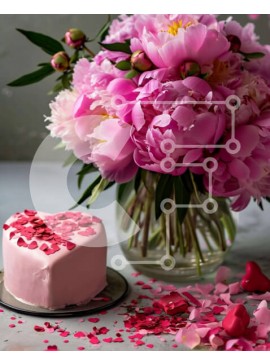 Σετ των 2 Intra Συλλεκτικό Ξύλινο Παζλ Plywood  4mm - Κέικ σε σχήμα καρδιάς με λουλούδια και κομφετί Σε Ξύλινο Κουτί - Διαστάσεις: 10x10 cm – 25 κομμάτια