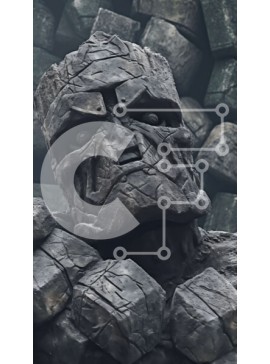 Intra Συλλεκτικό Ξύλινο Παζλ Plywood  4mm - Κοντινό πλάνο περίπλοκο πέτρινο άγαλμα με απειλητική έκφραση και μυθικά γλυπτά Σε Ξύλινο Κουτί - Διαστάσεις Puzzle: 10x10 cm – 25 κομμάτια