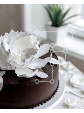 Σετ των 2 Intra Συλλεκτικό Ξύλινο Παζλ Plywood  4mm - Κέικ σοκολάτας με λευκά χάρτινα λουλούδια Σε Ξύλινο Κουτί - Διαστάσεις: 10x10 cm – 25 κομμάτια