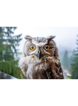 Intra Συλλεκτικό Ξύλινο Παζλ Plywood  4mm - Κουκουβάγια που κάθεται σε ένα περβάζι παραθύρου, με τροπικό δάσος στο βάθος Σε Ξύλινο Κουτί - Διαστάσεις: 10x10 cm – 25 κομμάτια