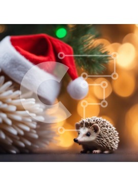 Intra Συλλεκτικό Ξύλινο Παζλ Plywood  4mm - Παιχνίδι σκαντζόχοιρος με χριστουγεννιάτικο δέντρο και καπέλο Άγιου Βασίλη Σε Ξύλινο Κουτί - Διαστάσεις Puzzle: 10x10 cm – 25 κομμάτια