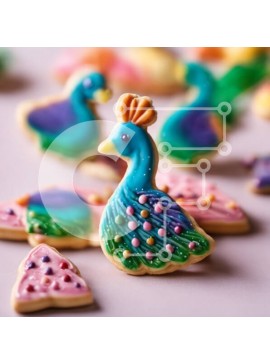 Σετ των 2 Intra Συλλεκτικό Ξύλινο Παζλ Plywood  4mm - Πολύχρωμα διακοσμημένα μπισκότα με σχέδια παγωνιού και πουλιών Σε Ξύλινο Κουτί - Διαστάσεις: 10x10 cm – 25 κομμάτια