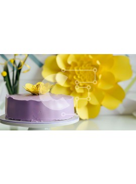 Σετ των 2 Intra Συλλεκτικό Ξύλινο Παζλ Plywood  4mm - Μωβ κέικ με κίτρινο λουλούδι Σε Ξύλινο Κουτί - Διαστάσεις: 10x10 cm – 25 κομμάτια