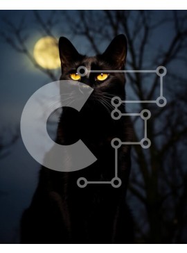 Σετ των 2 Intra Συλλεκτικό Ξύλινο Παζλ Plywood  4mm - Μυστηριώδης και μαγευτική εικόνα μιας μαύρης γάτας και της πανσέληνου Σε Ξύλινο Κουτί - Διαστάσεις: 10x10 cm – 25 κομμάτια