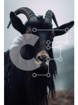 Σετ των 2 Intra Συλλεκτικό Ξύλινο Παζλ Plywood  4mm - Εκπληκτική εικόνα μιας μαύρης κατσίκας με μακριά κέρατα σε μια ομιχλώδη ημέρα Σε Ξύλινο Κουτί - Διαστάσεις: 10x10 cm – 25 κομμάτια