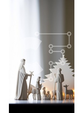 Intra Συλλεκτικό Ξύλινο Παζλ Plywood  4mm - Λευκή σκηνή της Γέννησης με τραπέζι και τεχνητό δέντρο Σε Ξύλινο Κουτί - Διαστάσεις Puzzle: 10x10 cm – 25 κομμάτια