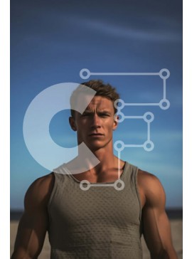 Intra Συλλεκτικό Ξύλινο Παζλ Plywood  4mm - Κομψός άντρας στην παραλία με τα χέρια στους γοφούς και τον καταγάλανο ουρανό Σε Ξύλινο Κουτί - Διαστάσεις Puzzle: 10x10 cm – 25 κομμάτια