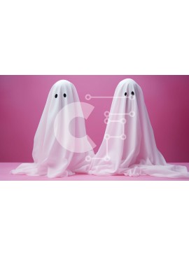 Intra Συλλεκτικό Ξύλινο Παζλ Plywood  4mm - Δύο φαντάσματα με λευκά κοστούμια σε ροζ φόντο Σε Ξύλινο Κουτί - Διαστάσεις Puzzle: 10x10 cm – 25 κομμάτια