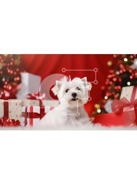 Σετ των 2 Intra Συλλεκτικό Ξύλινο Παζλ Plywood  4mm - White Westie Dog που γιορτάζει την εορταστική περίοδο με κόκκινα δώρα και διακοσμήσεις Σε Ξύλινο Κουτί - Διαστάσεις: 10x10 cm – 25 κομμάτια
