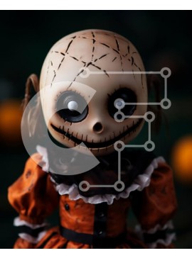 Intra Συλλεκτικό Ξύλινο Παζλ Plywood  4mm - Κούκλα αποκριών που κάθεται στις κολοκύθες Σε Ξύλινο Κουτί - Διαστάσεις Puzzle: 10x10 cm – 25 κομμάτια