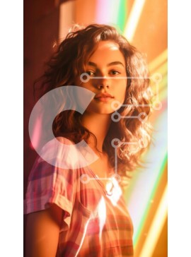 Intra Συλλεκτικό Ξύλινο Παζλ Plywood  4mm - Σοβαρό πορτρέτο μιας νεαρής γυναίκας μπροστά από ένα πολύχρωμο φόντο Σε Ξύλινο Κουτί - Διαστάσεις Puzzle: 10x10 cm – 25 κομμάτια