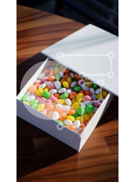 Intra Συλλεκτικό Ξύλινο Παζλ Plywood  4mm - Πολύχρωμα φασόλια ζελέ σε ένα λευκό κουτί σε ένα τραπέζι Σε Ξύλινο Κουτί - Διαστάσεις: 10x10 cm – 25 κομμάτια