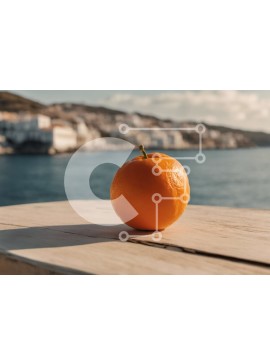 Σετ των 2 Intra Συλλεκτικό Ξύλινο Παζλ Plywood  4mm - Φρέσκο ​​και ώριμο πορτοκάλι σε ξύλινο τραπέζι με θέα στη θάλασσα Σε Ξύλινο Κουτί - Διαστάσεις: 10x10 cm – 25 κομμάτια