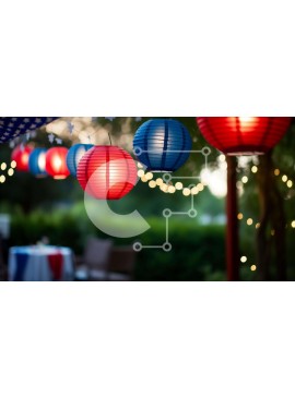 Intra Συλλεκτικό Ξύλινο Παζλ Plywood  4mm - Πολύχρωμα χάρτινα φανάρια σε κόκκινο, λευκό και μπλε και διακόσμηση εξωτερικού χώρου Σε Ξύλινο Κουτί - Διαστάσεις Puzzle: 10x10 cm – 25 κομμάτια