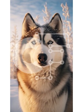 Σετ των 2 Intra Συλλεκτικό Ξύλινο Παζλ Plywood  4mm - Σιβηρικός γεροδεμένος σκύλος που στέκεται στο χιόνι Σε Ξύλινο Κουτί - Διαστάσεις: 10x10 cm – 25 κομμάτια