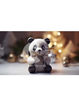 Intra Συλλεκτικό Ξύλινο Παζλ Plywood  4mm - Λευκό και μαύρο ειδώλιο αρκούδας panda με χριστουγεννιάτικα στολίδια Σε Ξύλινο Κουτί - Διαστάσεις Puzzle: 10x10 cm – 25 κομμάτια