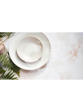 Σετ των 2 Intra Συλλεκτικό Ξύλινο Παζλ Plywood  4mm - Λευκό πιάτο με μπολ και πράσινα φύλλα σε ένα μαρμάρινο τραπέζι Σε Ξύλινο Κουτί - Διαστάσεις: 10x10 cm – 25 κομμάτια