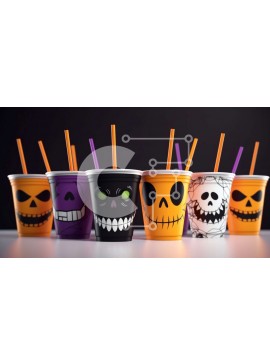 Intra Συλλεκτικό Ξύλινο Παζλ Plywood  4mm - Πλαστικά ποτήρια με θέμα το Halloween με κρανία και φαναράκια Σε Ξύλινο Κουτί - Διαστάσεις Puzzle: 10x10 cm – 25 κομμάτια