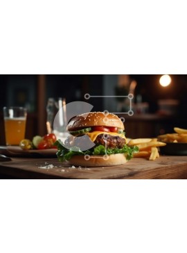 Σετ των 2 Intra Συλλεκτικό Ξύλινο Παζλ Plywood  4mm - Νόστιμο Cheeseburger και πατάτες με εκπληκτική θέα στην πόλη Σε Ξύλινο Κουτί - Διαστάσεις: 10x10 cm – 25 κομμάτια