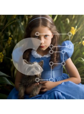 Intra Συλλεκτικό Ξύλινο Παζλ Plywood  4mm - Χαμογελαστό κορίτσι με καστανά μαλλιά που κρατά το μικρό σκυλί σε χωράφι με πράσινο γρασίδι και κίτρινα λουλούδια Σε Ξύλινο Κουτί - Διαστάσεις Puzzle: 10x10 cm – 25 κομμάτια