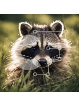 Intra Συλλεκτικό Ξύλινο Παζλ Plywood  4mm - Χαριτωμένο ρακούν που κάθεται σε ένα χωράφι με ψηλό γρασίδι Σε Ξύλινο Κουτί - Διαστάσεις: 10x10 cm – 25 κομμάτια