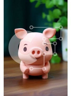 Intra Συλλεκτικό Ξύλινο Παζλ Plywood  4mm - Ροζ ειδώλιο χοίρου σε ξύλινο τραπέζι Σε Ξύλινο Κουτί - Διαστάσεις Puzzle: 10x10 cm – 25 κομμάτια