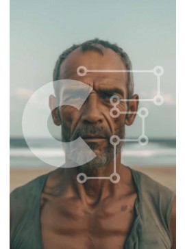 Intra Συλλεκτικό Ξύλινο Παζλ Plywood  4mm - Τραχύς ηλικιωμένος που παρακολουθεί το ηλιοβασίλεμα στην παραλία Σε Ξύλινο Κουτί - Διαστάσεις Puzzle: 10x10 cm – 25 κομμάτια