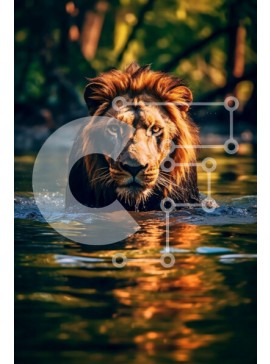Σετ των 2 Intra Συλλεκτικό Ξύλινο Παζλ Plywood  4mm - Όμορφη εικόνα ενός λιονταριού που δροσίζεται στο νερό Σε Ξύλινο Κουτί - Διαστάσεις: 10x10 cm – 25 κομμάτια